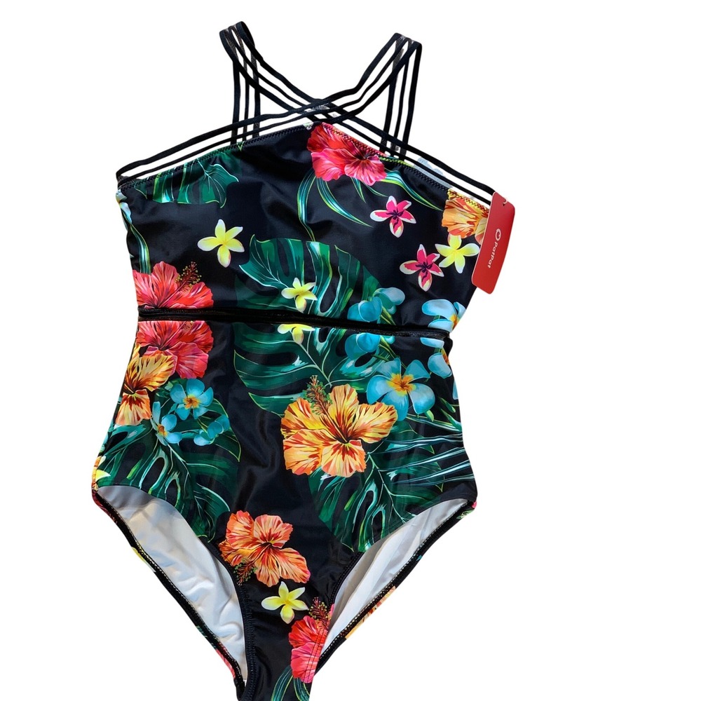 PatPat Floral One Piece Swimsuit Criss Cross Straps Tropical Print S‎